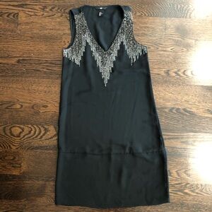 H&M Black Sleeveless Dress with Silver Bead Accents Y2K Vintage Size 2